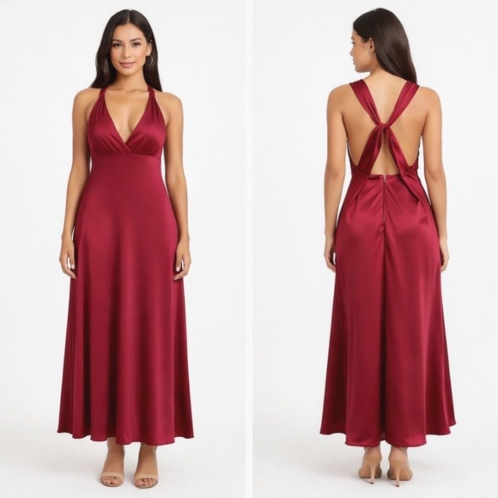 J.Crew Silk Open Back Halter Maxi Evening Dress Burgundy 10 Bridesmaid NWT 83-03
